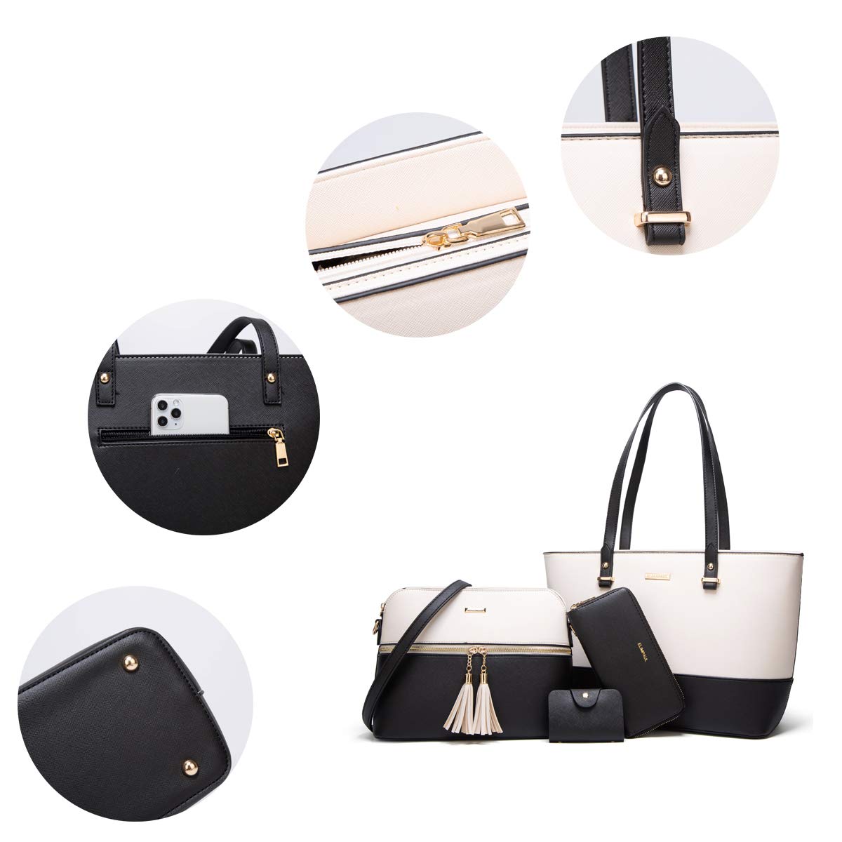 Women Fashion Handbags Wallet Tote Bag Shoulder Bag Top Handle Satchel Purse Set 4pcs