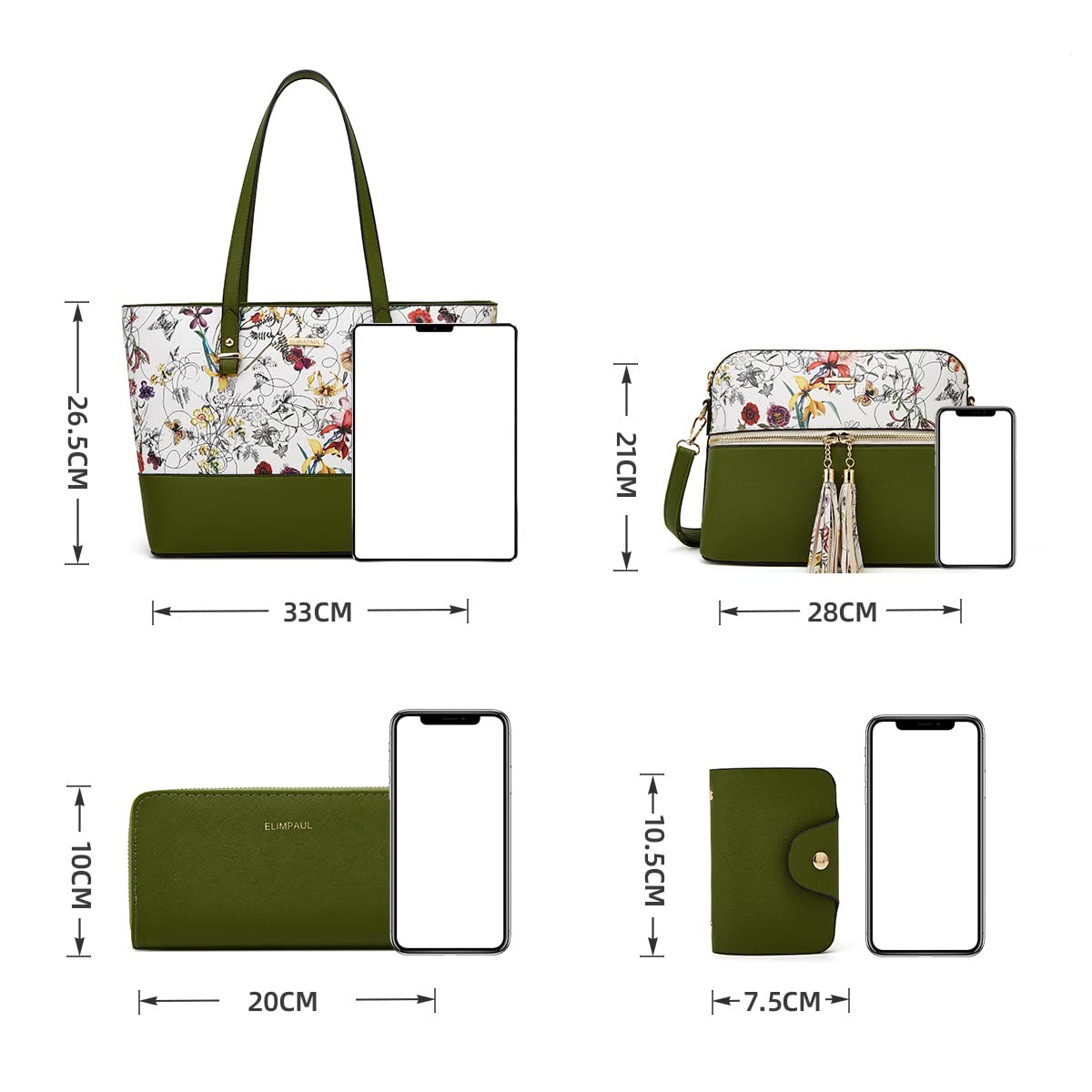 Women Fashion Handbags Wallet Tote Bag Shoulder Bag Top Handle Satchel Purse Set 4pcs