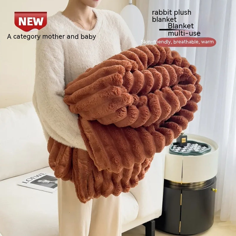 Soft Wind Bubble Velvet Blanket Warm Solid Rabbit Fur