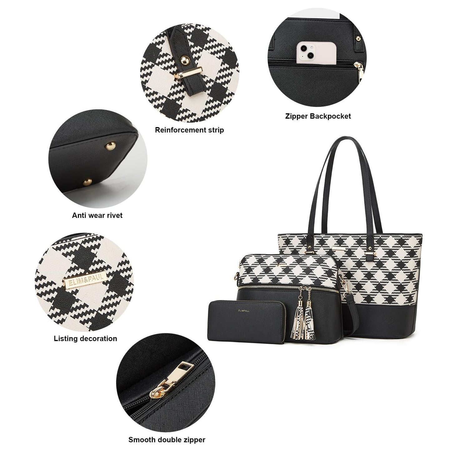 Women Fashion Handbags Wallet Tote Bag Shoulder Bag Top Handle Satchel Purse Set 4pcs