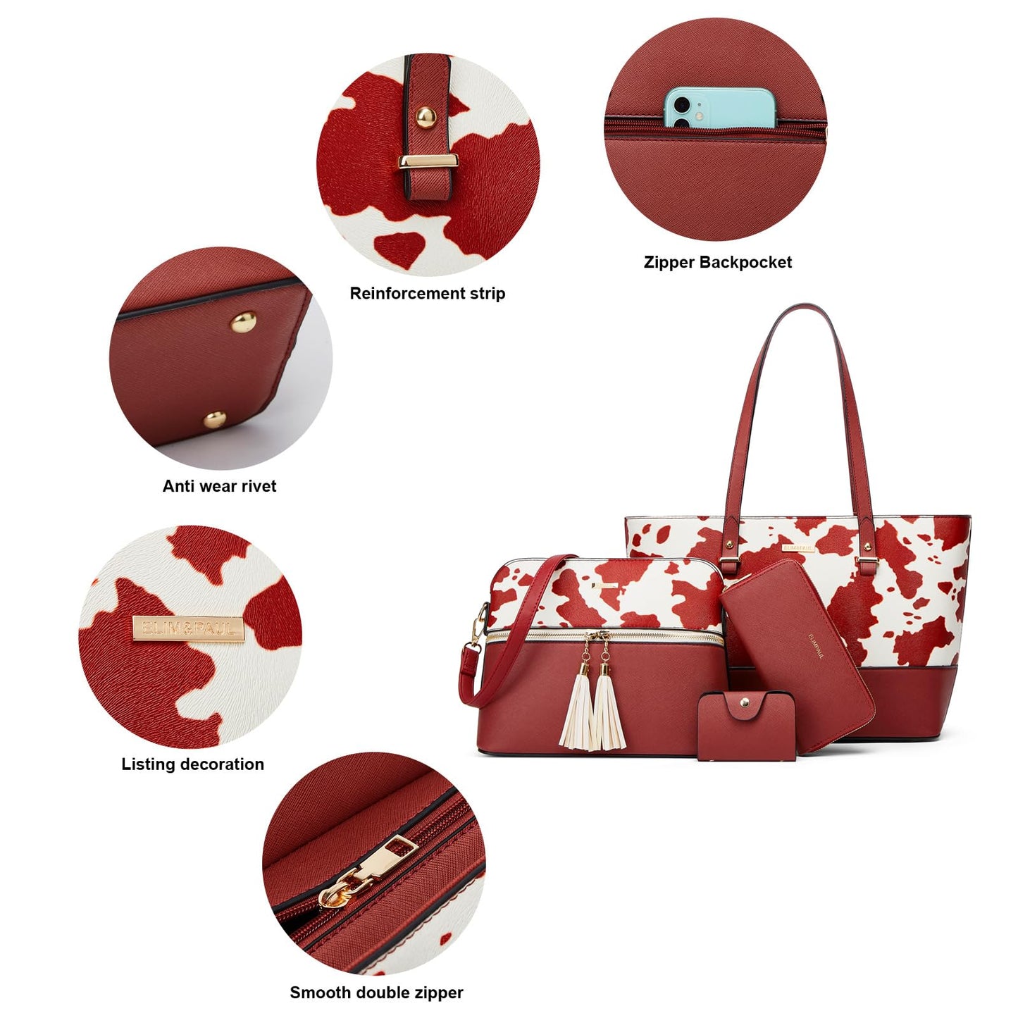 Women Fashion Handbags Wallet Tote Bag Shoulder Bag Top Handle Satchel Purse Set 4pcs