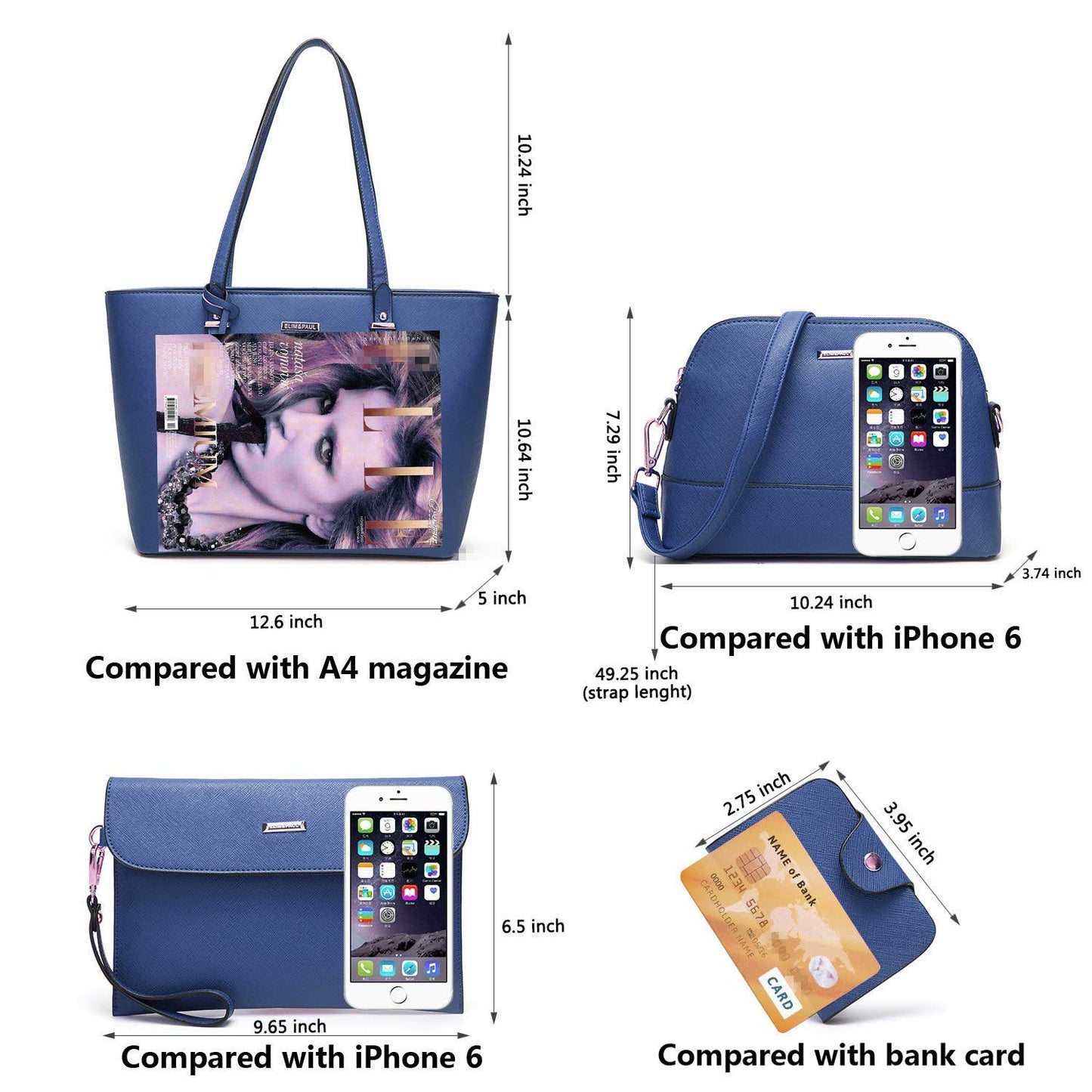 Women Fashion Handbags Wallet Tote Bag Shoulder Bag Top Handle Satchel Purse Set 4pcs