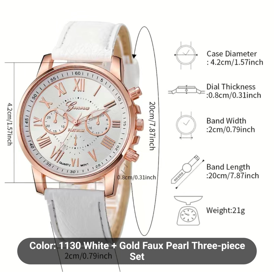 White-Gold Pearl Watch Set