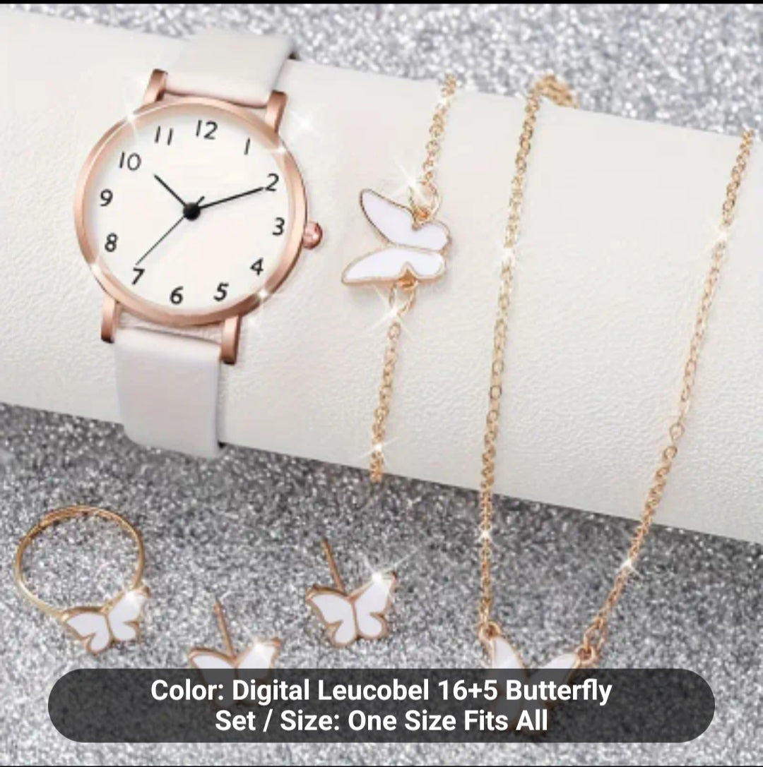 Women's Butterfly 6pcs Watch set