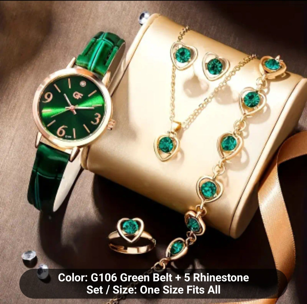 Women's 6pcs Rhinestone Watch Set