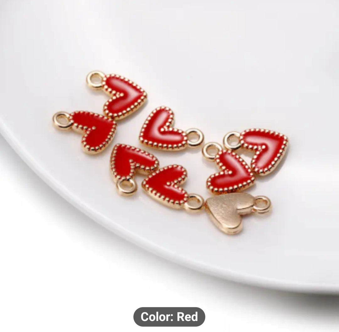 10 PCS: Red: Heart Charm Set