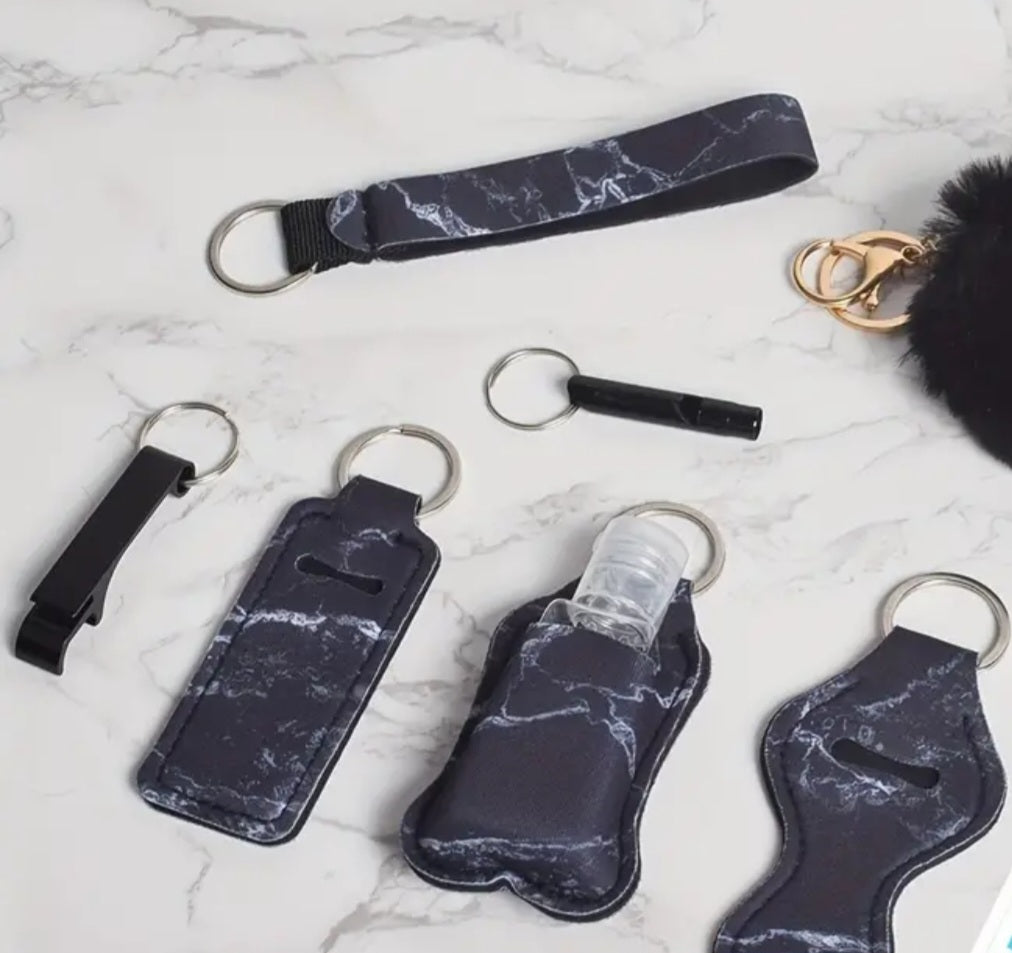 8pcs Black/Marble: Safety keychain