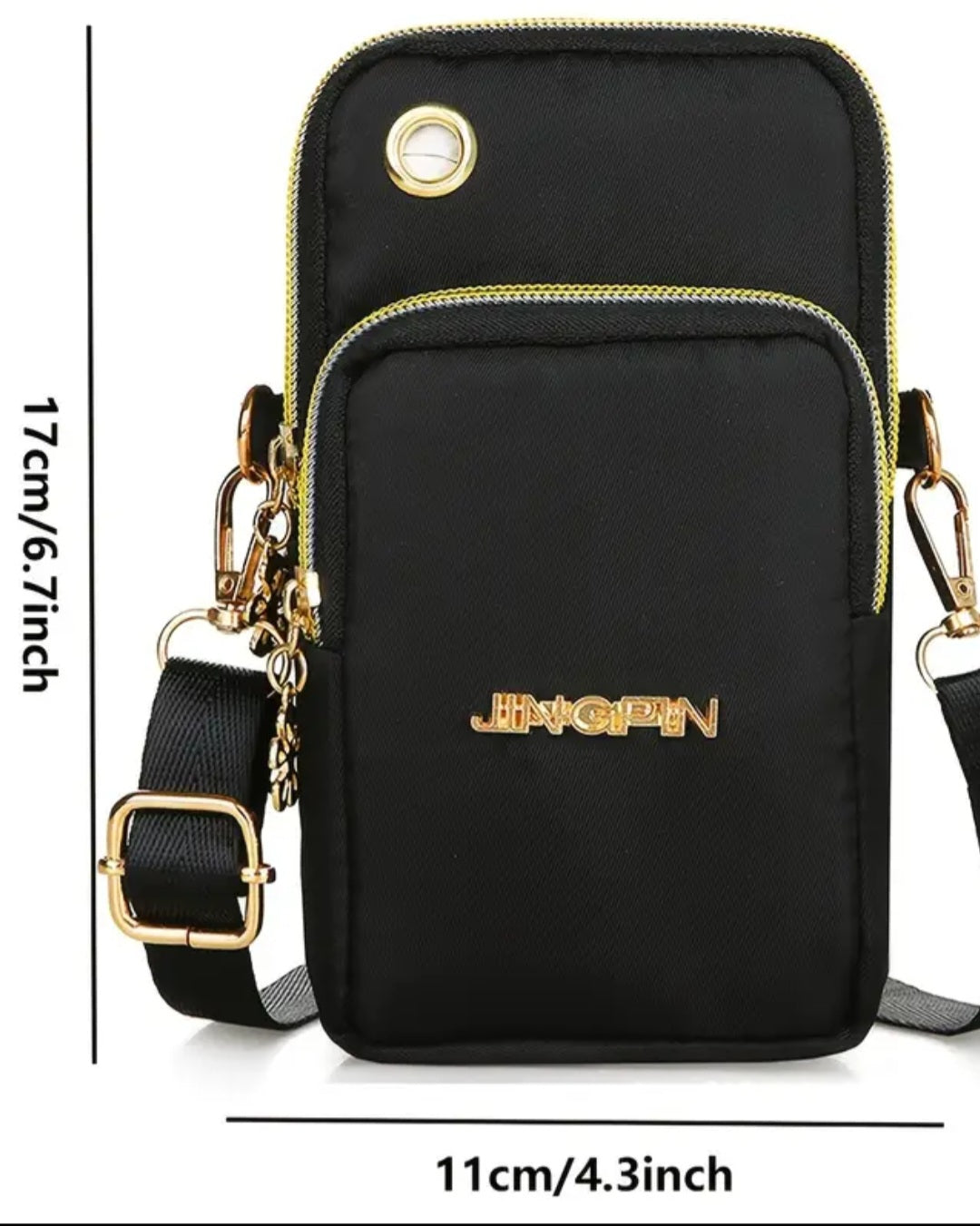 Womens Black: Zipper Mobile-Phone Slant Cross Bag